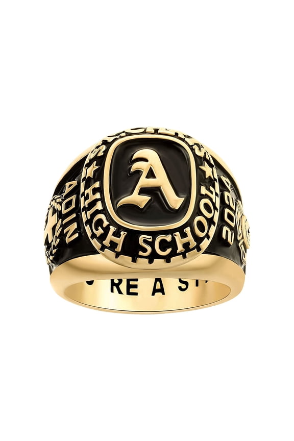 CLASS RING Men's 14K Gold Plated Old English Initial Traditional Class Ring