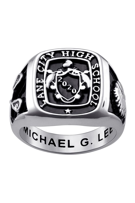 CLASS RING Men's Celebrium Crest Square Signet Class Ring, Personalized, High School or College Graduation Ring