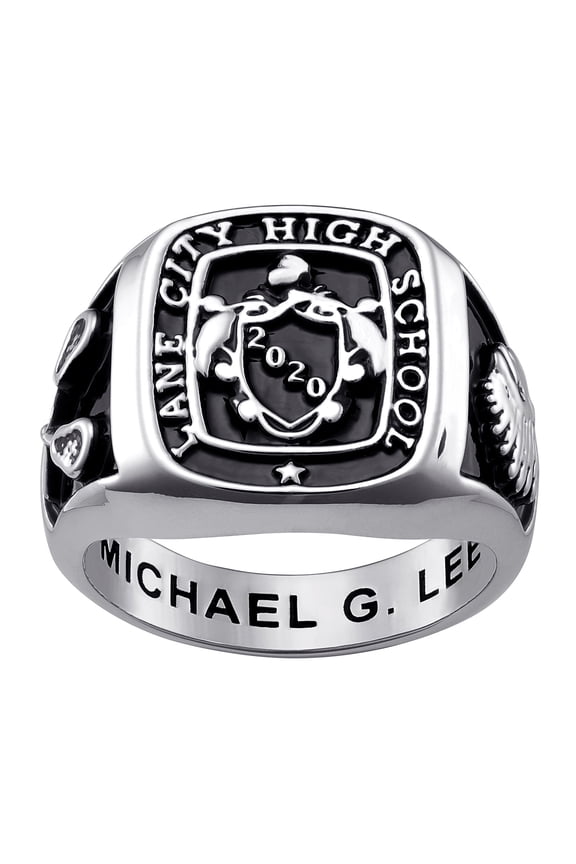 CLASS RING Men's Celebrium Crest Square Signet Class Ring, Personalized, High School or College Graduation