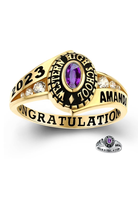 CLASS RING Pageantry Custom 10kt Yellow Gold plated Women's Class Rings for High School College