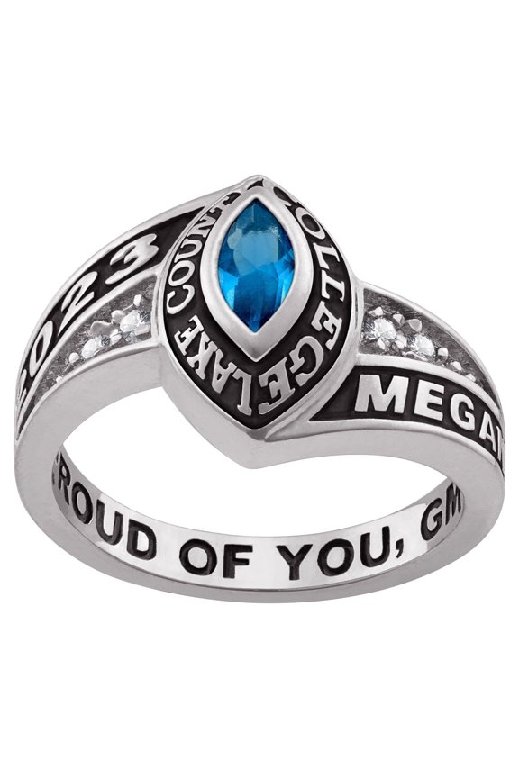CLASS RING Personalized Class Ring for Women Marquise Birthstone with Cubic Zirconia, Custom Engraving, High School & College Graduation Gift