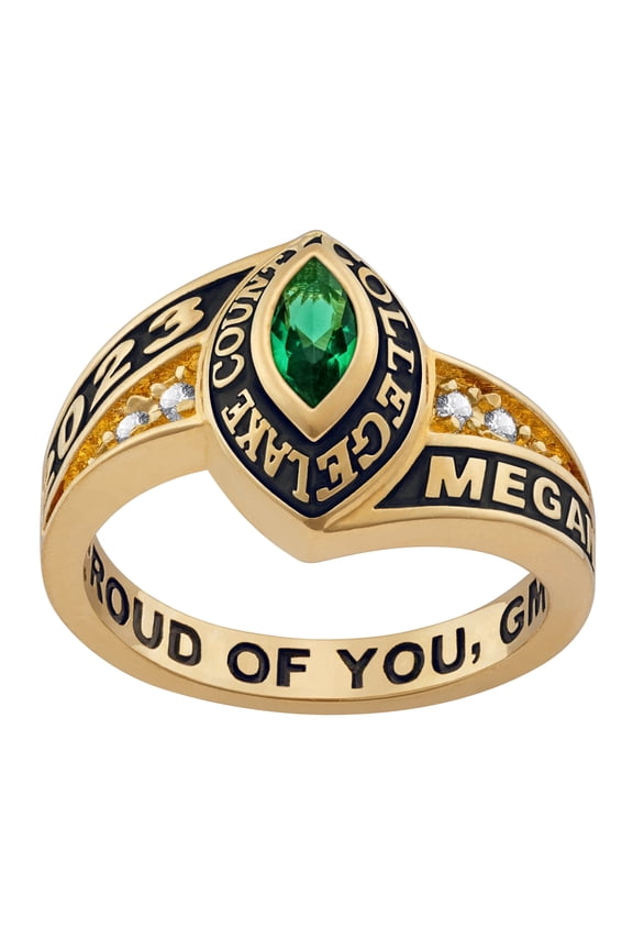 CLASS RING Personalized Class Ring for Women Marquise Birthstone with Cubic Zirconia, Custom Engraving, High School & College Graduation Gift