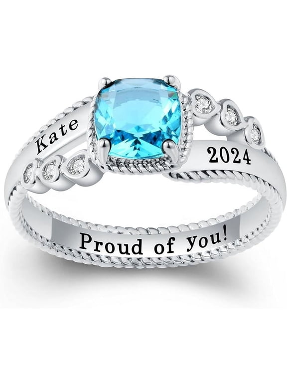 CLASS RING Personalized Custom Class Ring Cubic Zirconia Birthstone High School Graduation Ring for Women