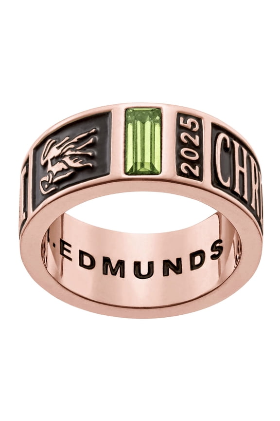 CLASS RING Personalized Men's 14K Rose Gold Plated Band Class Ring, High School or College Graduation Ring