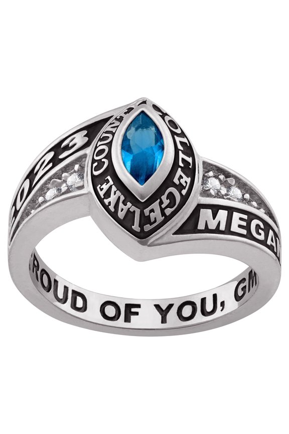 CLASS RING Personalized Women's Custom Marquise Birthstone and CZ Class Ring, Personalized, High School or College Graduation Gift