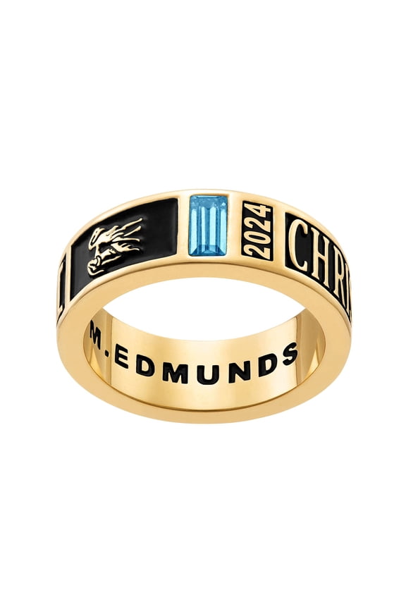 CLASS RING Women's' 14K Gold Plated Decorated Band Class Ring, Personalized, High School or College Graduation