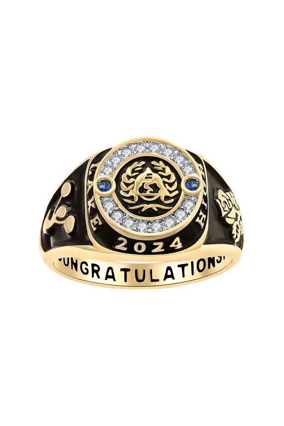 CLASS RING Women's CZ Multiple Graphics Birthstone Class Ring, Personalized, High School or College