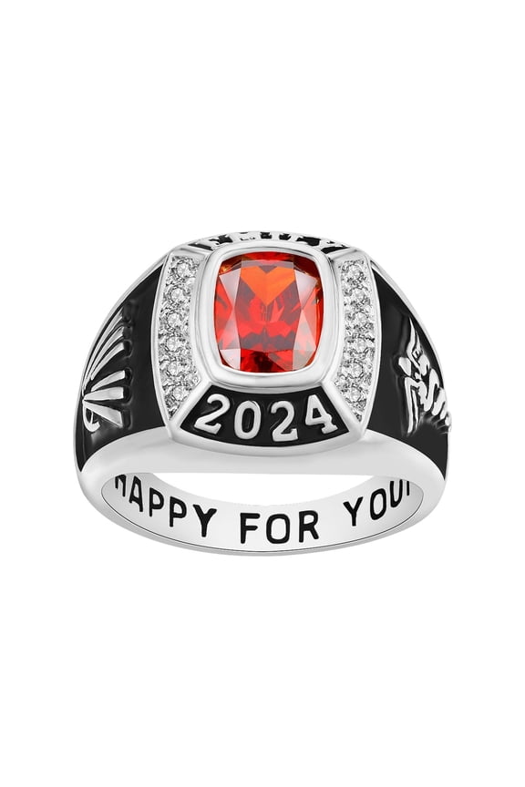 CLASS RING Women's CZ Square Birthstone Class Ring, Personalized, High School or College Graduation Gift