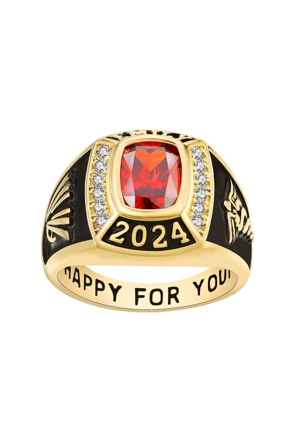 CLASS RING Women's CZ Square Birthstone Class Ring, Personalized, High School or College Graduation Gift
