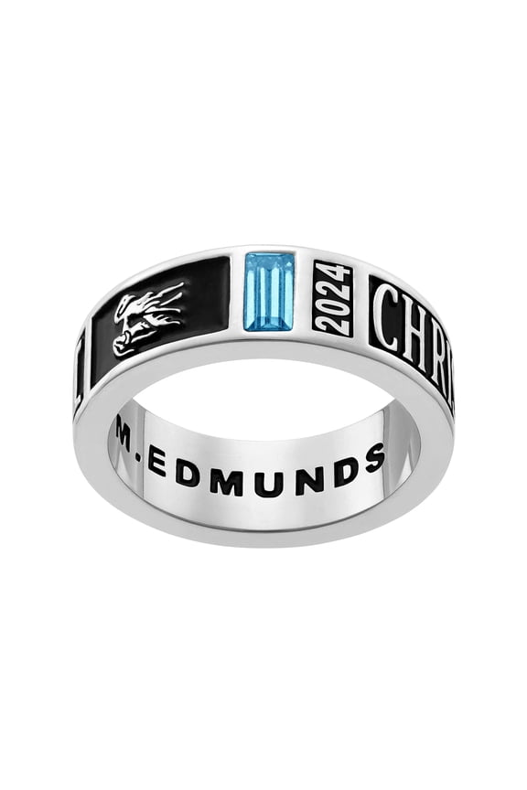 CLASS RING Women's' Silver Plated Decorated Band Class Ring, Personalized, High School or College Graduation