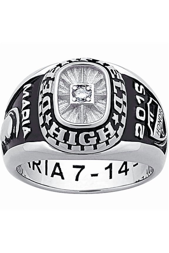 CLASS RING Women's Sterling Silver or 18kt Gold Plated Diamond accent Class Ring, High School or College Graduation