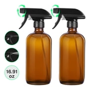 Behome 2-Pack Amber Glass Spray Bottles, 16.9 oz Refillable Spray Bottles with Adjustable Nozzles for Essential Oils, Plants, Cleaning Solutions, Hair Care