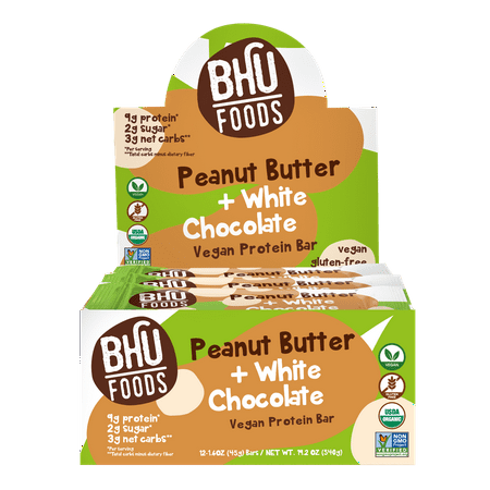 Bhu Foods Vegan Protein Bar Peanut Butter + White Chocolate