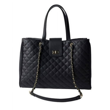 Bhumane Laptop Tote Shoulder Bags (up to 15.6 inch) Water Resistant Quilted Handbag Large Capacity with Padded Compartment Business Work Office Compatible with MacBook & Notebook (Black)