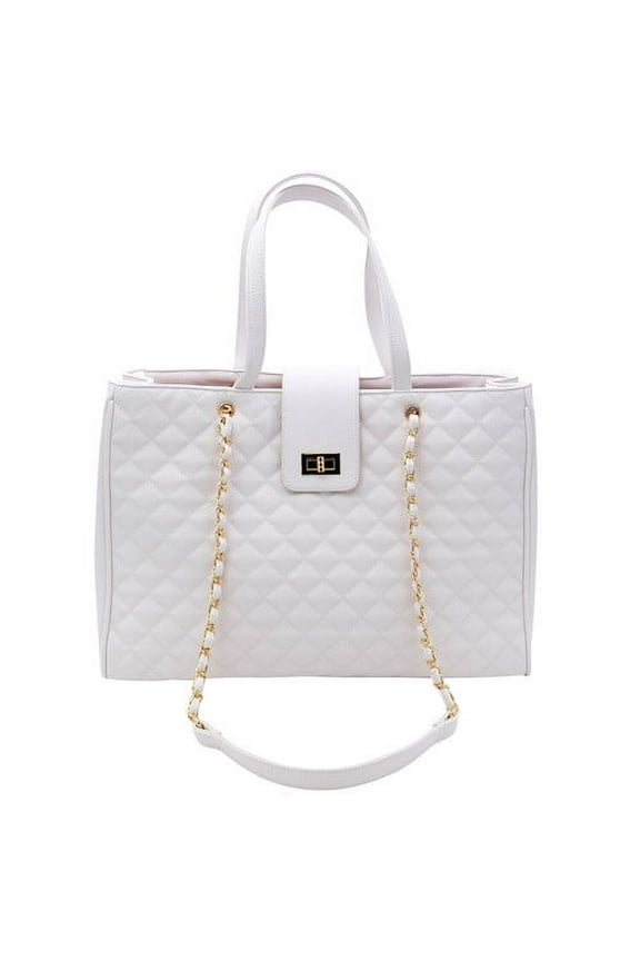 Laptop Tote Shoulder Bags (up to 15.6 inch) Water Resistant Quilted Handbag Large Capacity with Padded Compartment Business Work Office Compatible with MacBook & Notebook (White)