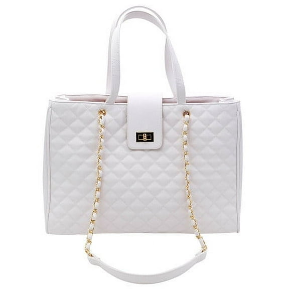 Bhumane Laptop Tote Shoulder Bags (up to 15.6 inch) Water Resistant Quilted Handbag Large Capacity with Padded Compartment Business Work Office Compatible with MacBook & Notebook (White)