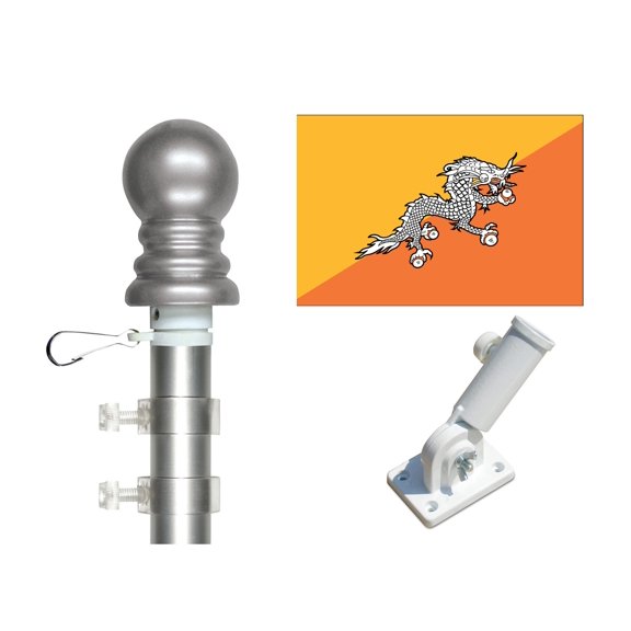 Bhutan 3'x5' Flag and Spinner Flagpole Set, Includes Flag, 6' Spinner Pole and Bracket