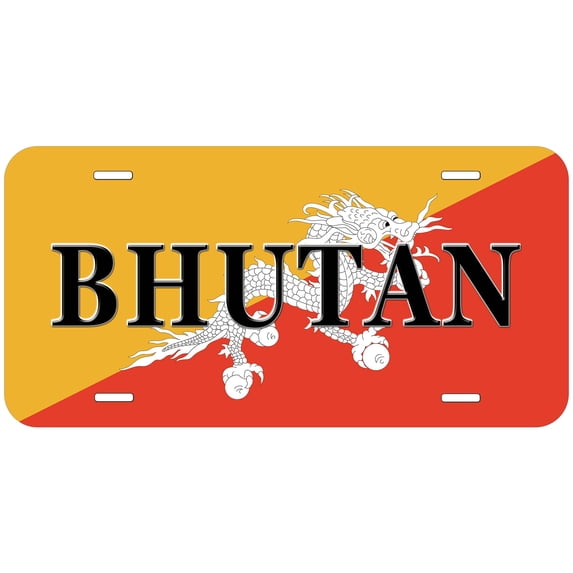 Bhutan Flag With Country Name Novelty Car Auto License Plate