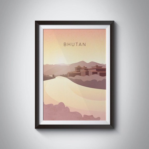 Bhutan Minimal Travel Himalayas Punakha Dzong Temple Art Unframed Paper Print