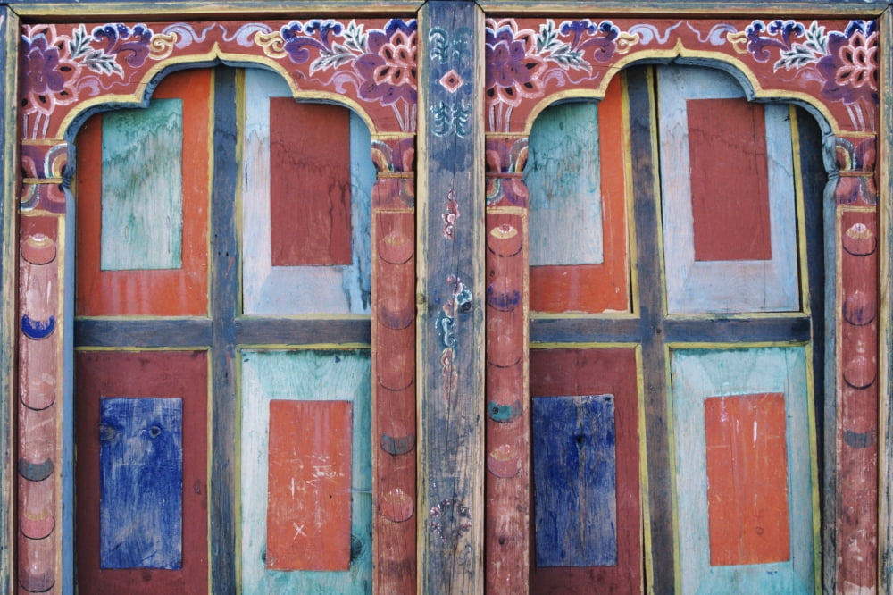 Bhutan Paro Detail of wall art and architecture Ta Dzong Museum Canvas Art - Larry Dale Gordon  Design Pics (17 x 11)