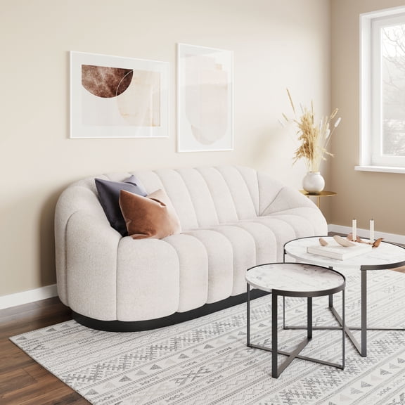 ZUO Bhutan Polyester Shearling Fabric Upholstered Sofa in Cream