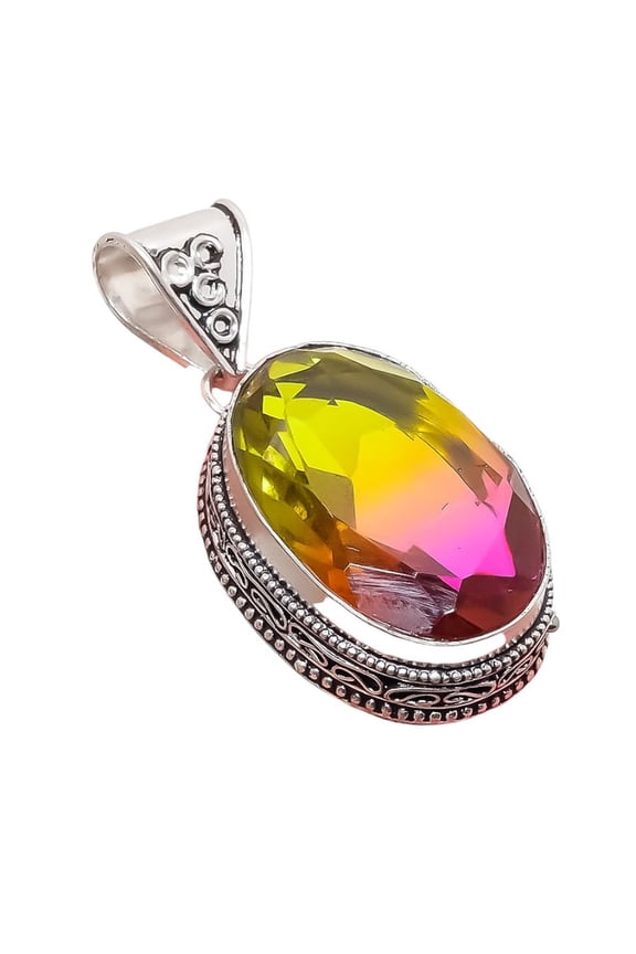 Bi-Color Tourmaline Gemstone Handmade 925 Sterling Silver Jewelry Pendant 1.97" MA-5317