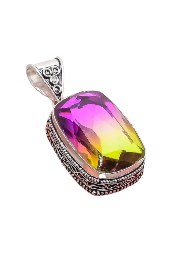 Bi-Color Tourmaline Gemstone Handmade 925 Sterling Silver Jewelry Pendant 1.97" MA-5334