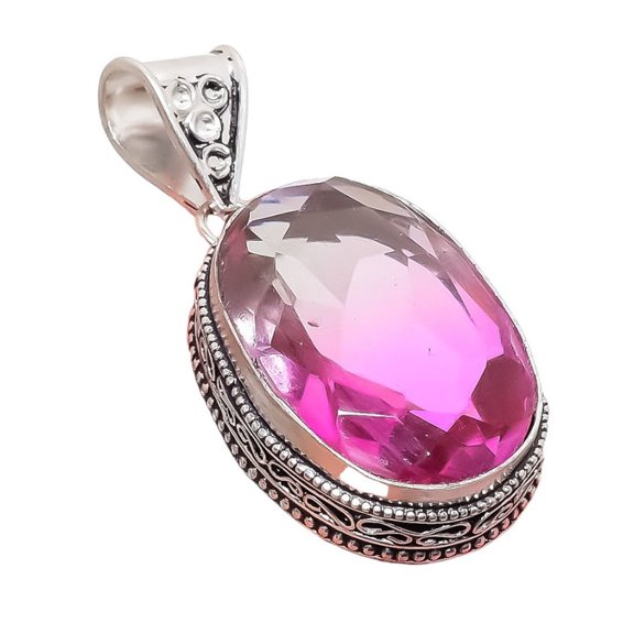 Bi-Color Tourmaline Gemstone Handmade 925 Sterling Silver Jewelry Pendant 1.97" MA-5345