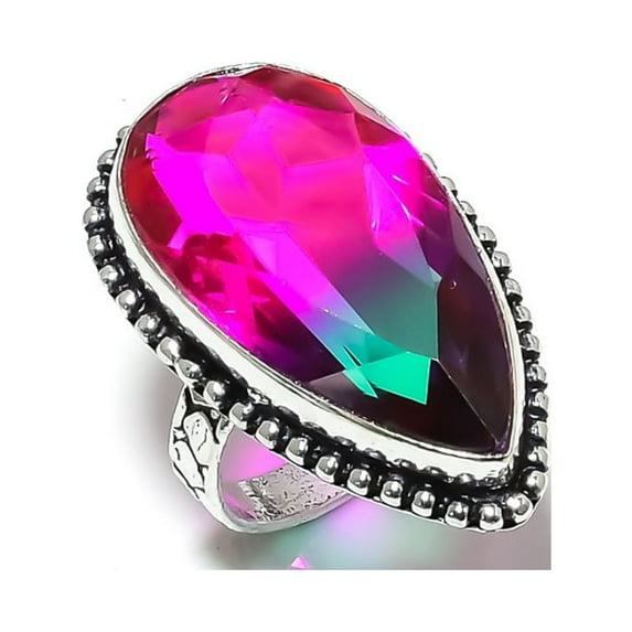 Bi-Color Tourmaline Gemstone Handmade 925 Sterling Silver Jewelry Ring Size 8