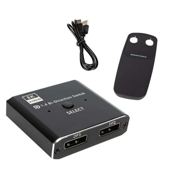 Bi-Directional DisplayPort Switcher 8K Ultra HD, Supports DP 1.4 for Dual Monitor Setups Resource Sharing