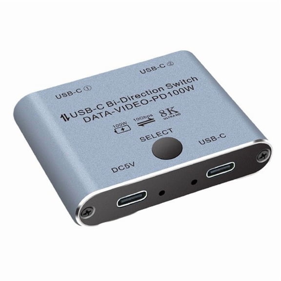 Bi Directional USB C KVM Switch Splitter for 8K@60Hz/4K@144Hz Video Transfer+100W Charging+10Gbps Data,1 * Switch Splitter,Grey