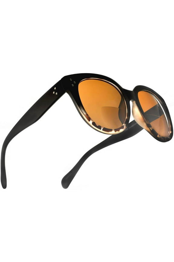 Bi-Focal Sun Readers Oversize Round Audrey Hepburn Sunglasses Matte Black Demi Brown - 1.25 / Brown