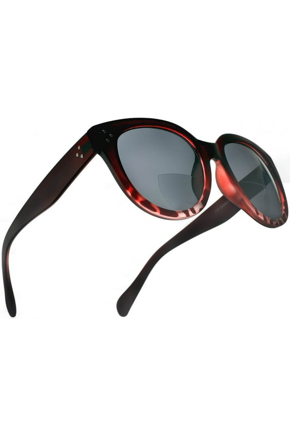 Bi-Focal Sun Readers Oversize Round Audrey Hepburn Sunglasses Matte Black Demi Burgundy - 1.00 / Burgundy