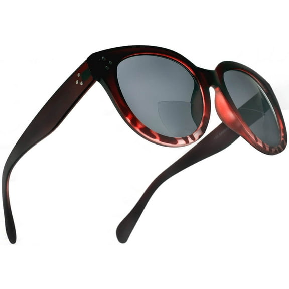 Bi-Focal Sun Readers Oversize Round Audrey Hepburn Sunglasses Matte Black Demi Burgundy - 3.5 / Burgundy
