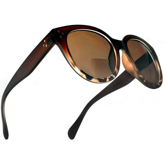Bi-Focal Sun Readers Oversize Round Audrey Hepburn Sunglasses Matte Dark Brown - 3 / Dark Brown