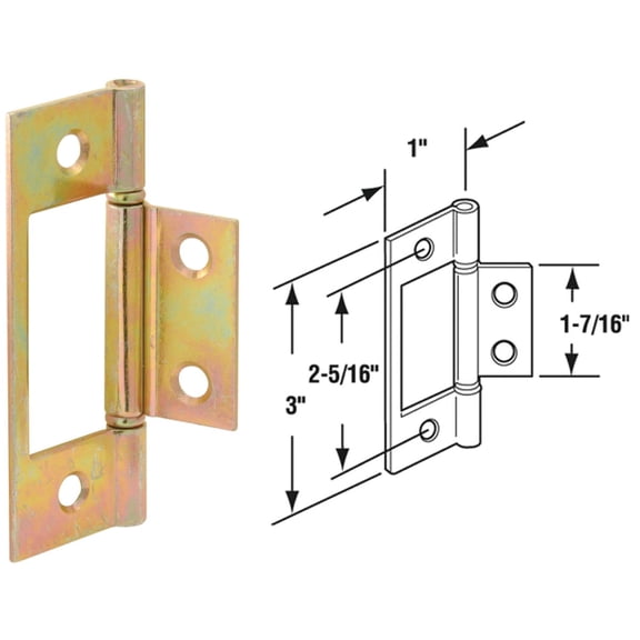 Bi-Fold Door Hinges, Non-Mortise Style, Brass Plated (2-pack)