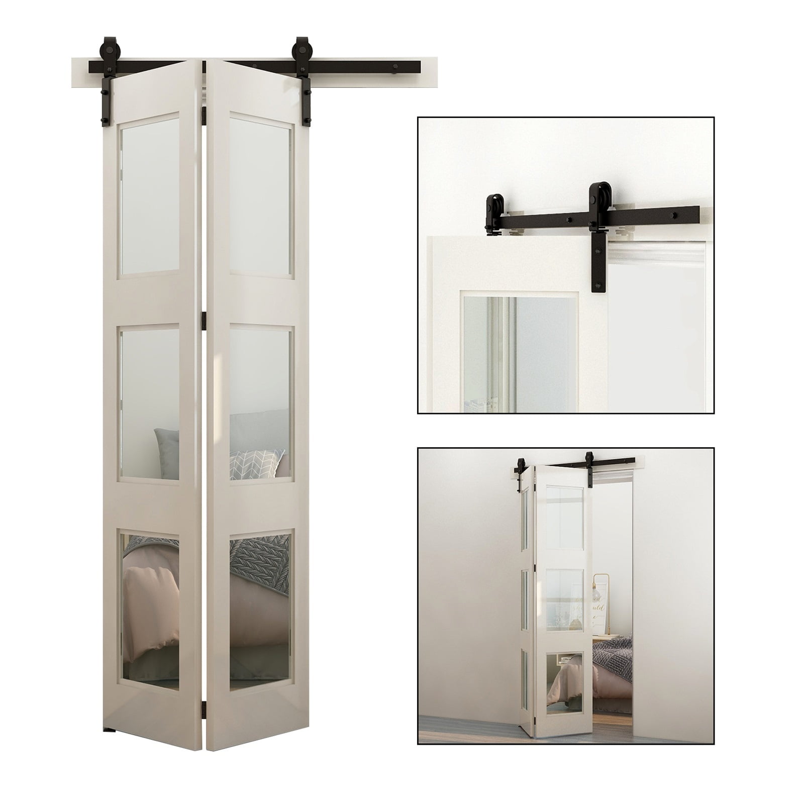 BiFolding Sliding Barn Door Hardware Kit, Heavy Duty Roller Track Kit