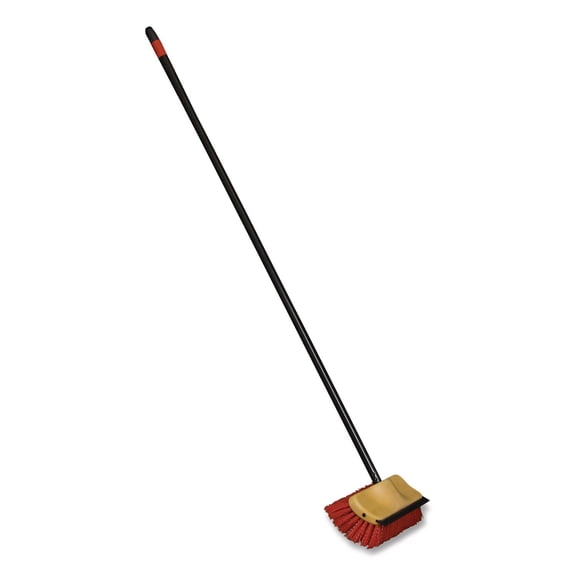 10 in. Brush 54 in. Metal Handle Bi-Level Floor Scrub Brush - Red Polypropylene Bristles, Black Handle (6/Carton)