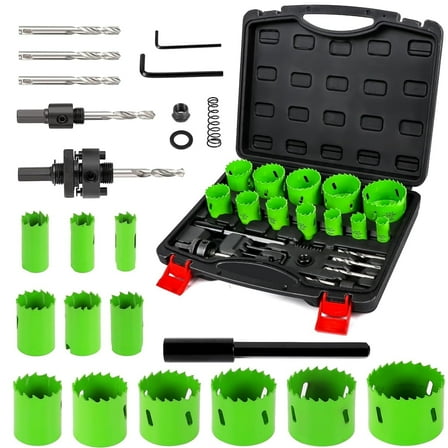 Bi-Metal Hole Saw Kit, 22PCS Hole Saw Set with 3/4" to 2-1/2" 12 PCS Saw Blades in Case, High Strength Hard Alloy Steel, Mandrels, Hex Key, Drill Bits for Metal, PVC Board, Wood and Plywood