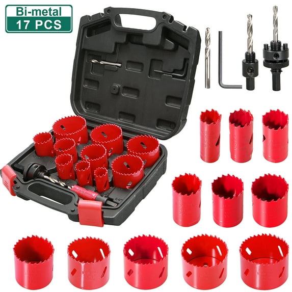 Bi-Metal Hole Saw Kit, HYCHIKA 17 Pcs High Speed Steel 3/4 inches- 2-1/2 inches Set in Case with Mandrels
