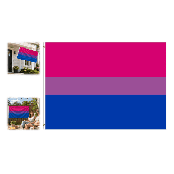 Bi Pride Flag Set LGBTQ Bisexual Banner 3x5 FT for Pride Month Parade Outdoor UV Fade Resistant Polyester with Grommets (1PC)