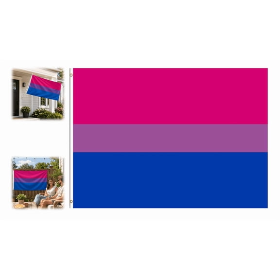 Bi Pride Flag Set LGBTQ Bisexual Banner 3x5 FT for Pride Month Parade Outdoor UV Fade Resistant Polyester with Grommets (1PC)
