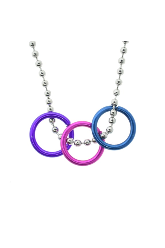 Bi Pride Freedom Rings Necklace - Bisexual LGBT Pride Chain Jewelry. 0.75" rings
