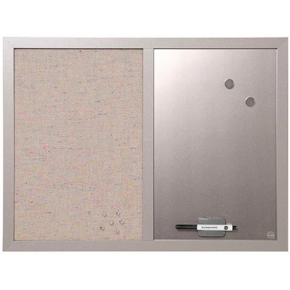 Combo Silver Dry-Erase & Grey Fabric Bulletin Board, 18" X 24", Black Frame