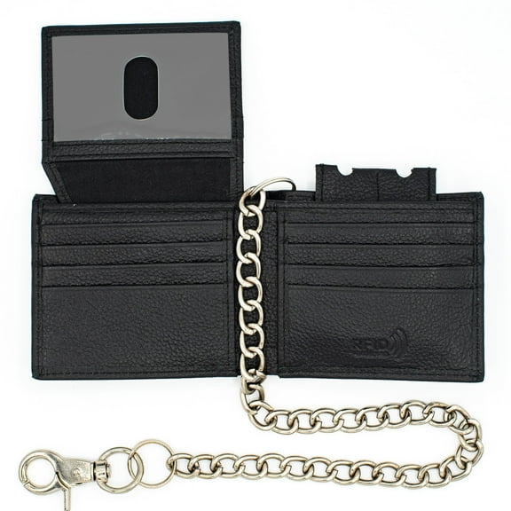 Bi-fold Chain Wallet for Men RFID Safe Leather Chain Wallet for Men stylish Bifold Flip up Window ID J.T.C