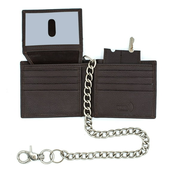 Bi-fold Chain Wallet for Men RFID Safe Leather Chain Wallet for Men stylish Bifold Flip up Window ID J.T.C