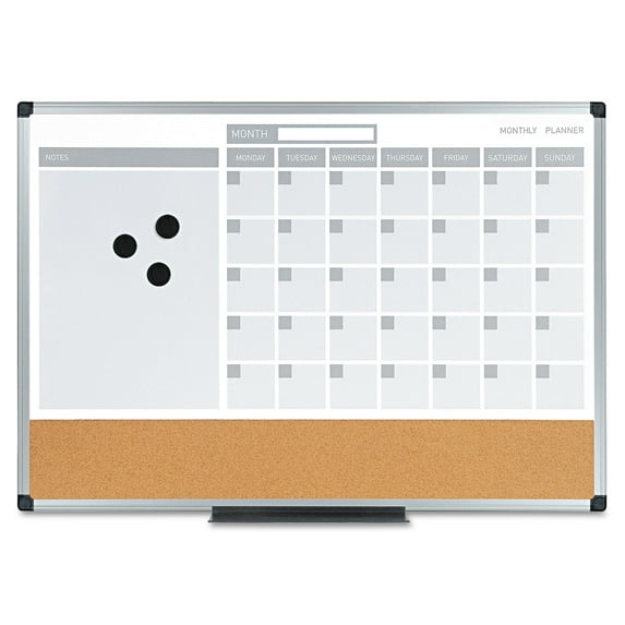Bi-silque Visual® 3-in-1 Calendar Planner Dry Erase Board, 24 X 18, Aluminum Frame
