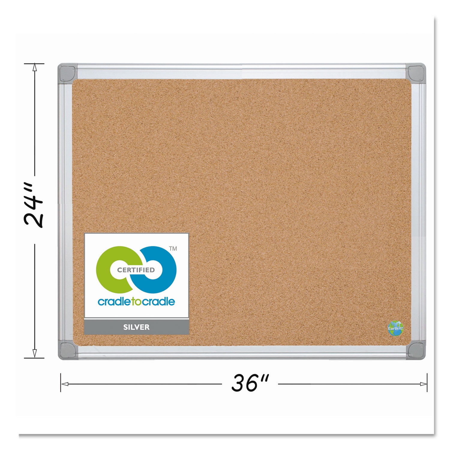 Bi-silque Visual Earth Cork Board, 24 X 36, Aluminum Frame