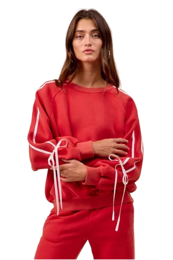 BiBi Side Lined Bow Details Fleece Sweatshirt