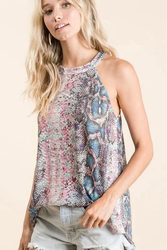 BiBi Snakeskin Print Low Gauge Hacci Knit Halter
